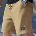 Calções Casuais Masculinos com Textura, Cintura com Cordão, Tecido Leve de Poliéster, Bolsos para Uso Diário, Praia ou Atividades ao Ar Livre | Calções com Cordão | Calções Leves