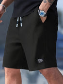 Calções Casuais Masculinos com Textura, Cintura com Cordão, Tecido Leve de Poliéster, Bolsos para Uso Diário, Praia ou Atividades ao Ar Livre | Calções com Cordão | Calções Leves